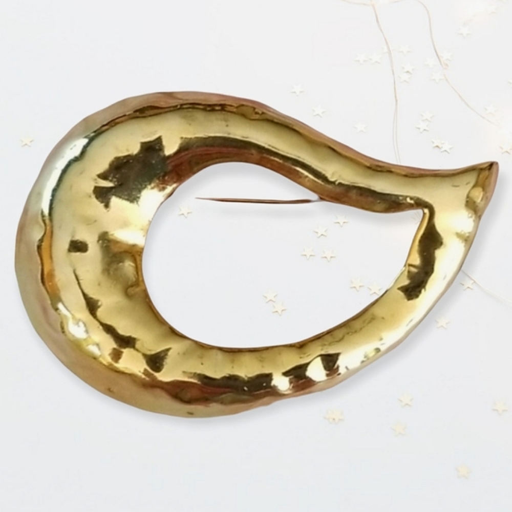Vintage Mid Century Goldtone Teardrop Brooch Pin - Picture 4 of 11